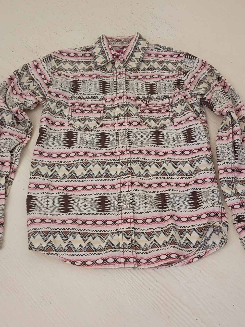 Kids Pink & Cream Aztec-Pattern Button Down Shirt